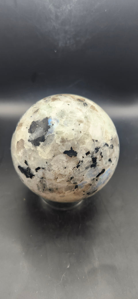 Rainbow moonstone sphere! 83.1mm, 3.27 inches, 1.12 pounds
