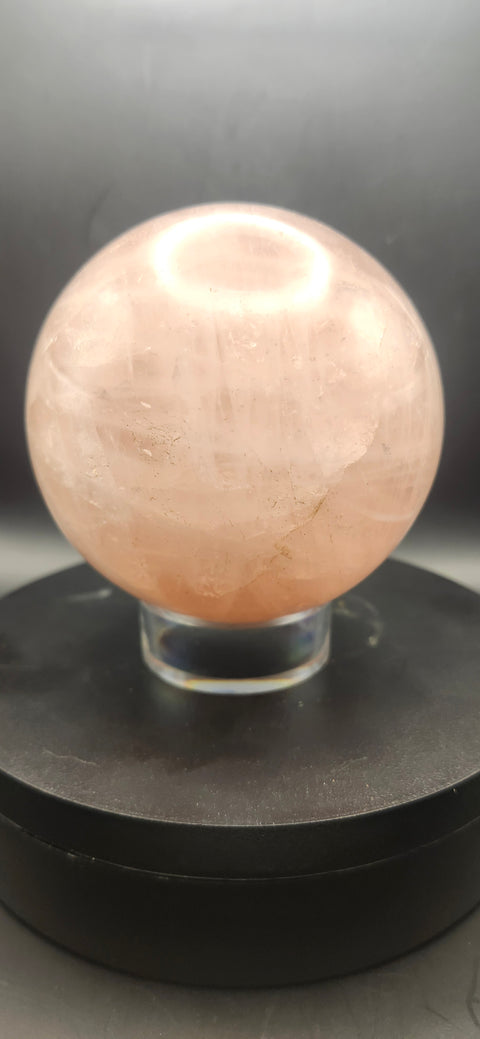 Rose quartz sphere, 85mm, 3.35 inches, 1.15 pounds