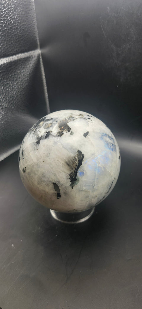 Rainbow moonstone sphere! 87.8mm, 3.45 inches, 2.2 pounds