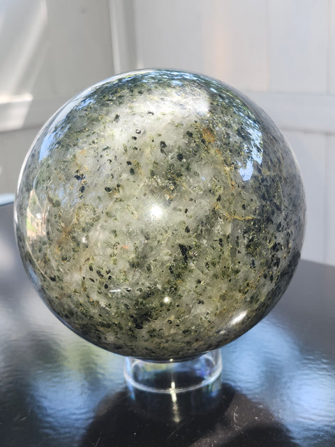 Massive larvikite sphere! 121mm, 4.8 inches, 5.8 pounds