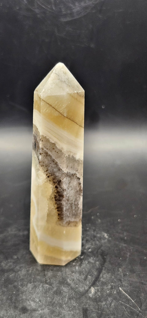 Striped yellow calcite tower! 2 ounces, 3.25 inches