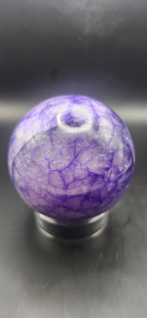 Purple crackle quartz sphere. 64.5mm, 2.53 inches, 13.2 ounces! Uv