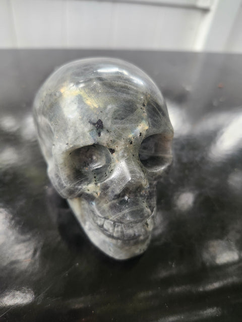 Labradorite skull! 1.2 pounds, 3.8 inches long, 2.8 tall, 2.3 wide