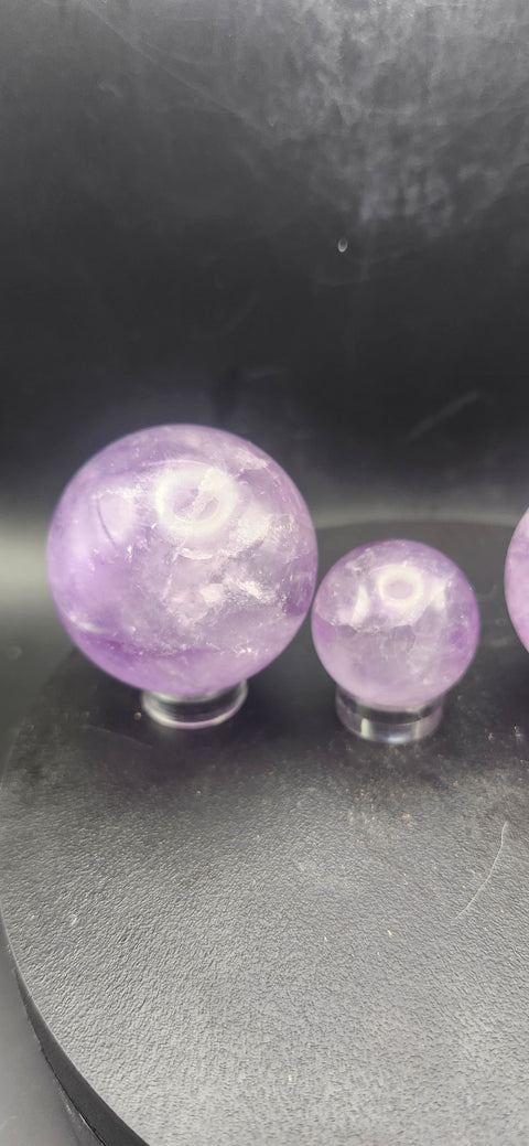 Amethyst quartz spheres set of 2. 1.3 inch and .9 inch