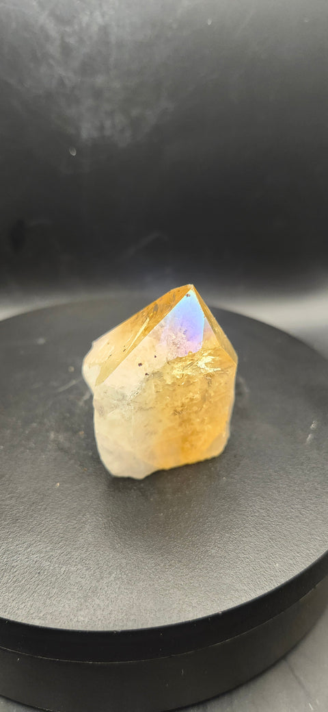 Angel aura citrine polished top point. 2 ounces