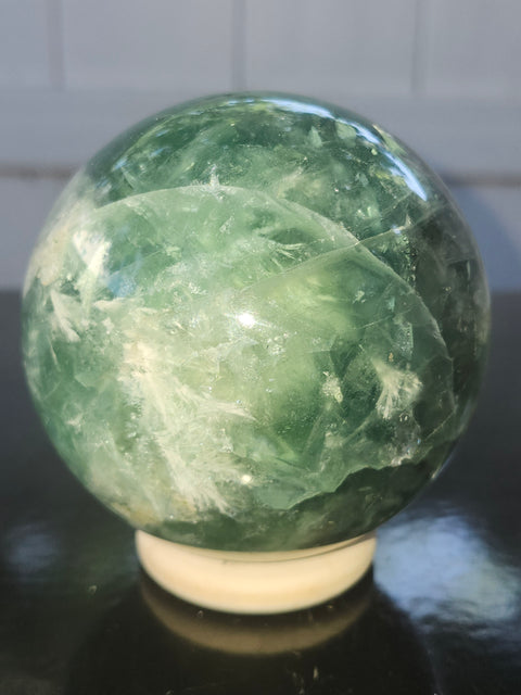 Snowflake florite sphere! 79mm, 3.13 inches, 1.15 pounds