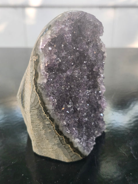 Amethyst cut base free form! 14.7 ounces, 3.6 inches tall, 2.6 wide