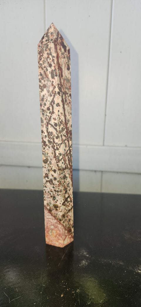 Leopard skin jasper tower! 9 inches tall, 14 ounces