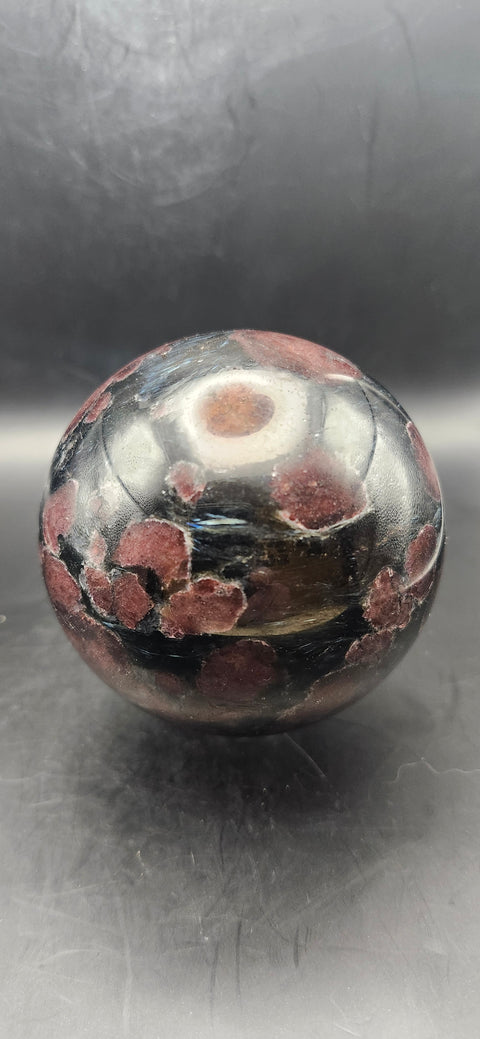 Astrophyllite garnet firework sphere! 72.3mm, 2.84 inches, 1.7 pounds