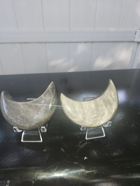 Silver obsidian moon! 4.7 ounces, 3.4 inches long, 1.5 wide