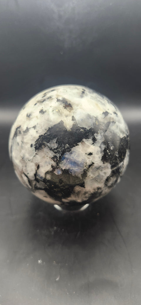 Rainbow moonstone sphere! 82mm, 3.22 inches, 1.12 pounds
