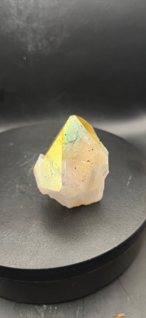 Angel aura citrine polished top point. 2 ounces