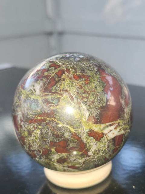 Dragon bloodstone sphere! 72mm, 2.8 inches, 1.5 pounds