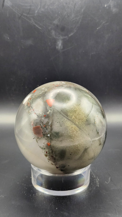 African bloodstone sphere. 66.5mm, 2.62 inches, 15.2 ounces
