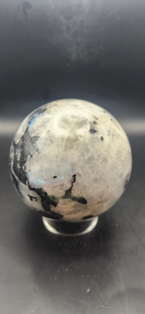 Rainbow moonstone sphere! 81.7mm, 3.21 inches, 1.13 pounds