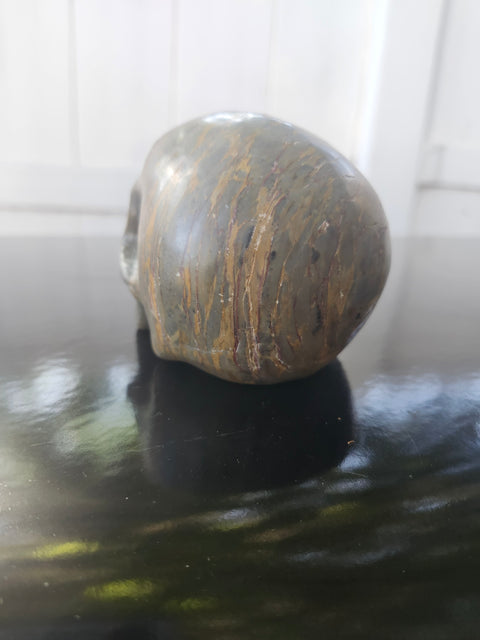 Green jasper skull, 1.4 pounds, 4 inches long, 3 inches tall, 3 inches wide