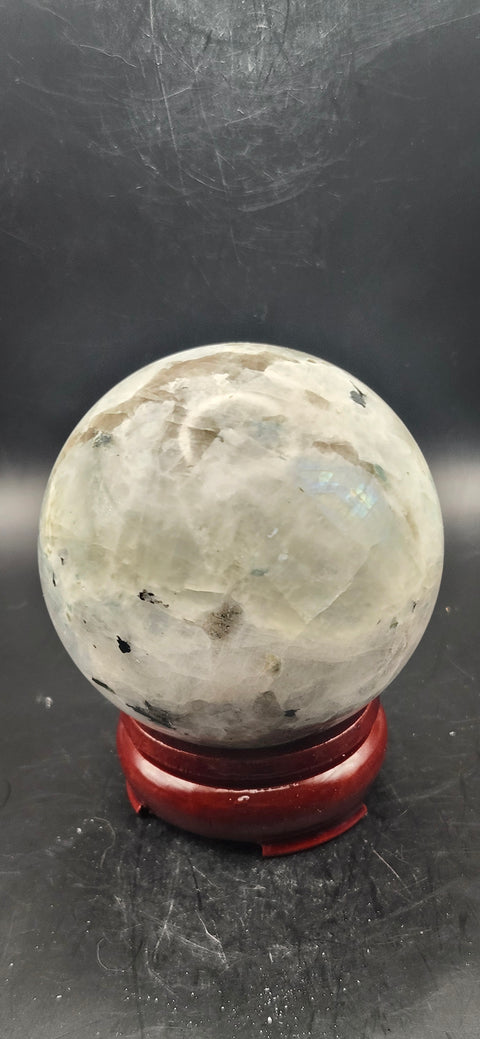 Rainbow moonstone sphere! 74mm, 2.9 inch, 1.4 pounds