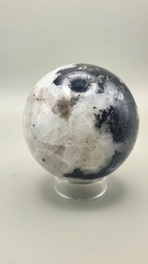 Rainbow moonstone sphere 65.2 mm, 2.56 inches, 13.4 ounces