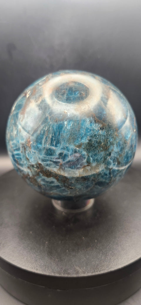 Blue apatite sphere! 82.2mm, 3.23 inches, 2.1 pounds!