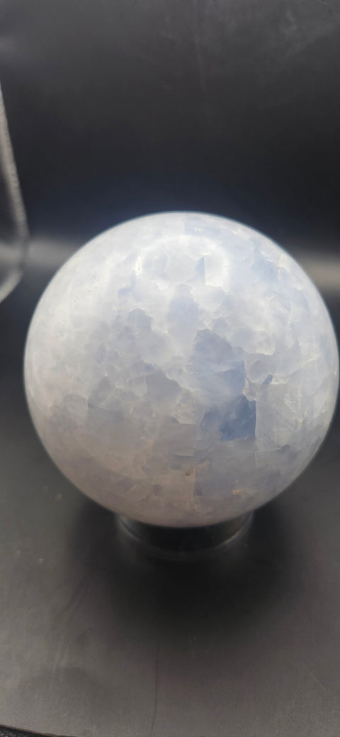 Blue calcite sphere. 80.4mm, 3.16 inches, 1.11 pounds