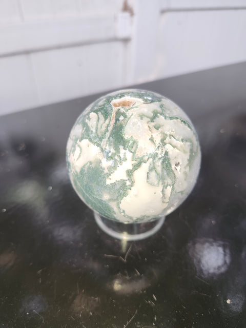 Moss agate sphere! 15 ounce, 68.1mm, 2.68 inch