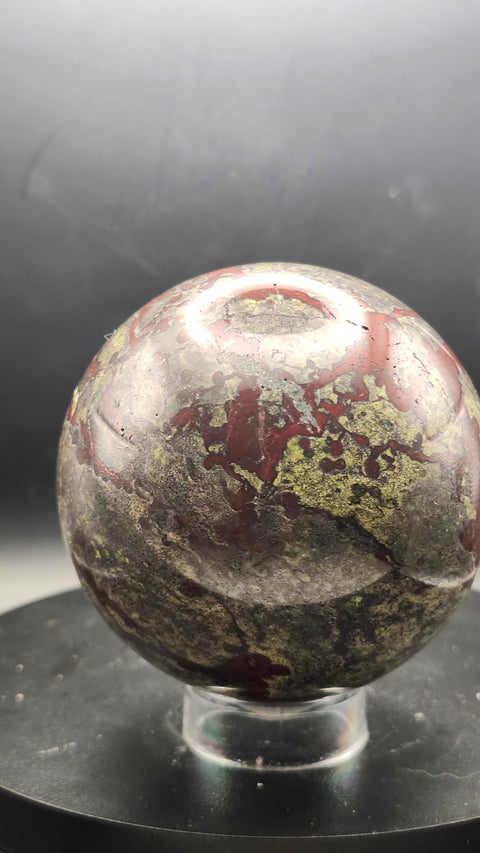 Dragon bloodstone sphere 73.2mm, 2.87 inches, 1.5 pounds