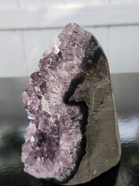 Amethyst cut base free form! 1.12 pounds, 4.9 inches tall, 2.8 wide