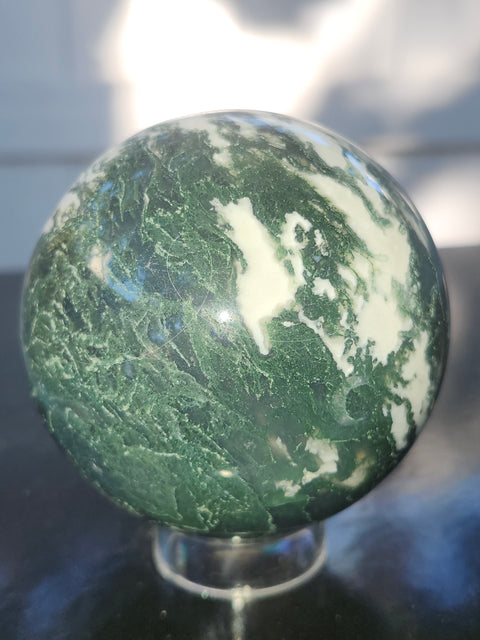 Moss agate sphere! 71mm, 2.8 inches, 1.1 pounds
