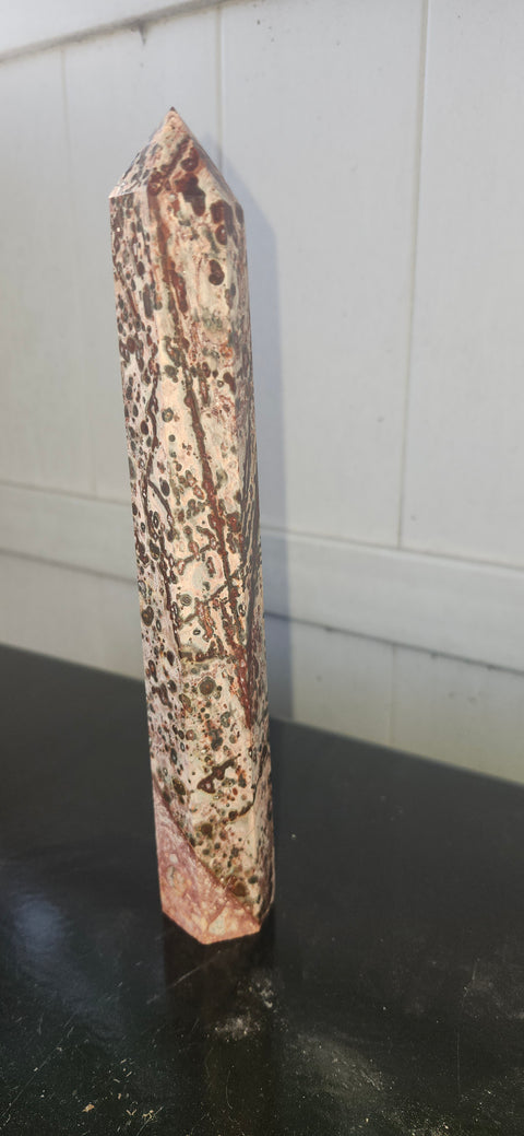 Leopard skin jasper tower! 9 inches tall, 14 ounces