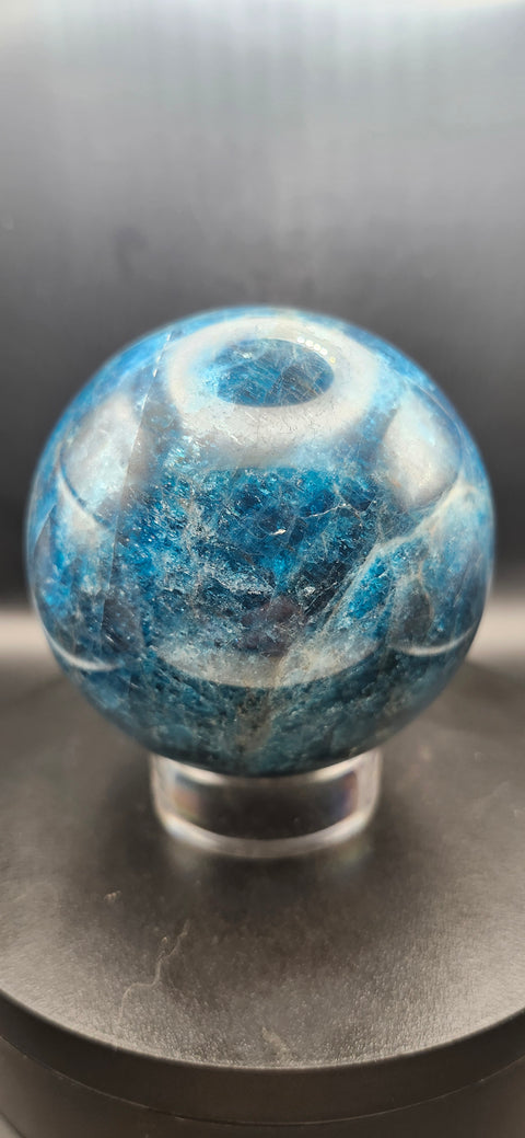 Blue apatite sphere, 80.6mm, 3.17 inches, 1.15 pounds