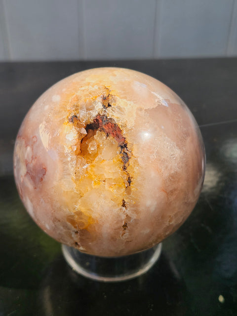 Druzy flower agate sphere! 74mm, 2.9 inches, 1.3 pounds