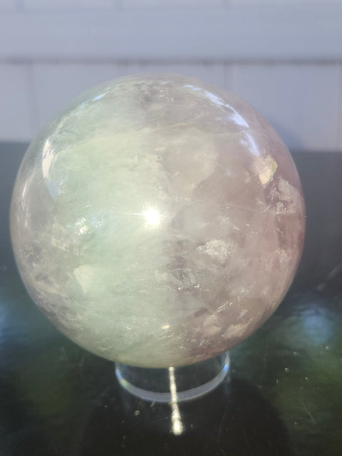 Watermelon florite sphere! 71mm, 2.8 inches, 1.6 pounds