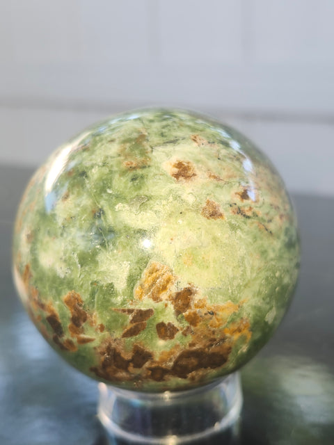 Olive opal sphere! 58mm, 2.3 inches, 9.7 ounces