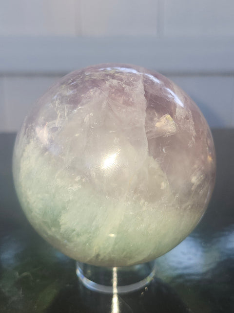 Watermelon florite sphere! 71mm, 2.8 inches, 1.6 pounds