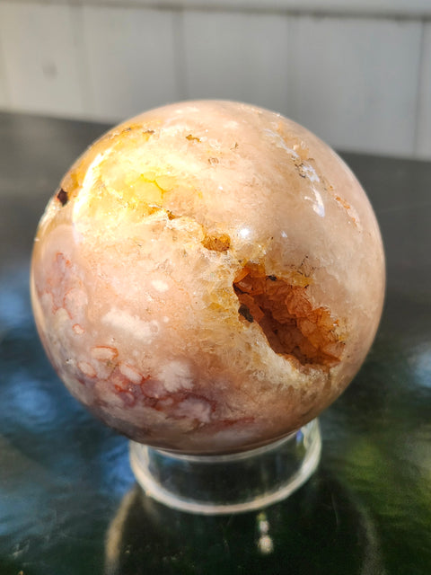 Druzy flower agate sphere! 74mm, 2.9 inches, 1.3 pounds