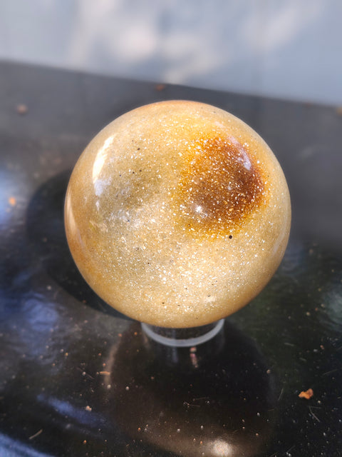Green and gold aventurine sphere with silver flash 1.4 pounds, 74mm