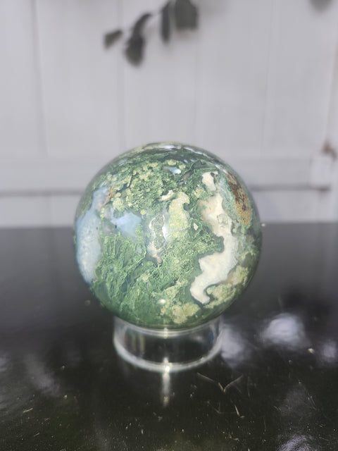Moss agate sphere! 15 ounces, 68.7mm, 2.70 inches