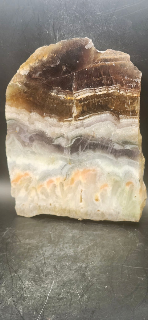 Striped calcite slab! 1.4 pounds, 5.5 inches tall, 4.5 wide