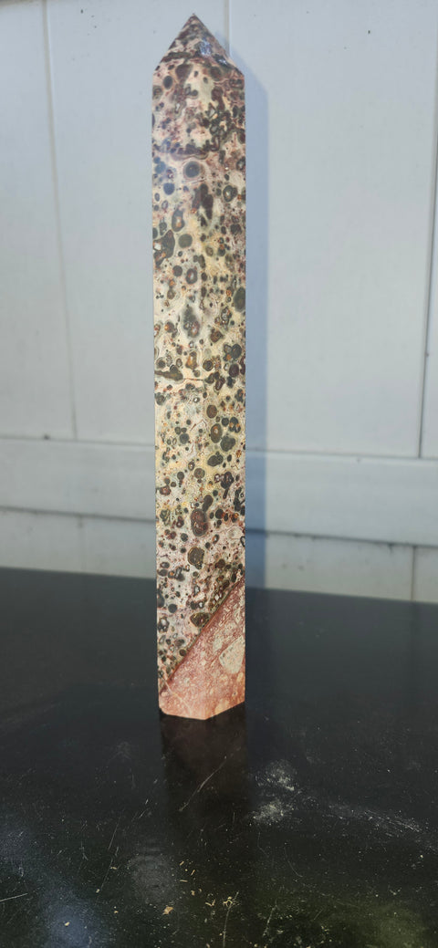 Leopard skin jasper tower! 9 inches tall, 14 ounces