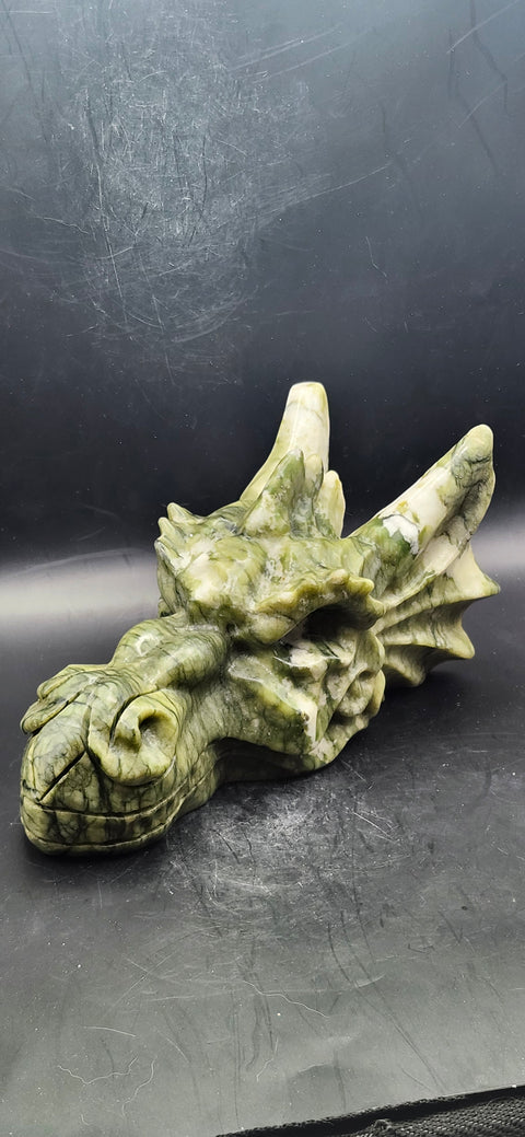 Serpentine dragon skull! 1.12 pounds, 4.5 inch head, 6.5 nose to horn