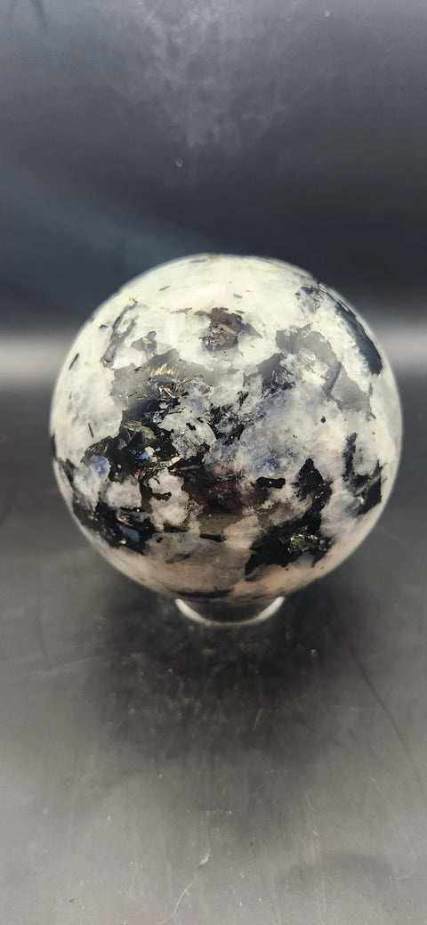 Rainbow moonstone sphere! 80mm, 3.15 inches, 1.11 pounds