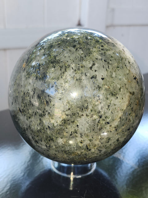 Massive larvikite sphere! 121mm, 4.8 inches, 5.8 pounds