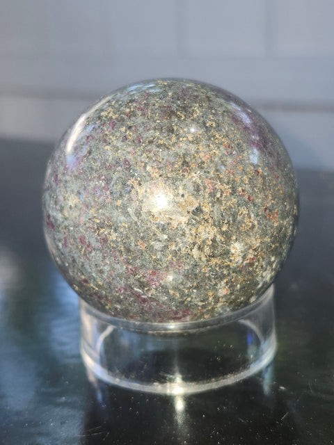 Ruby in kyanite sphere! 11 ounces, 54.5mm, 2.14 inches
