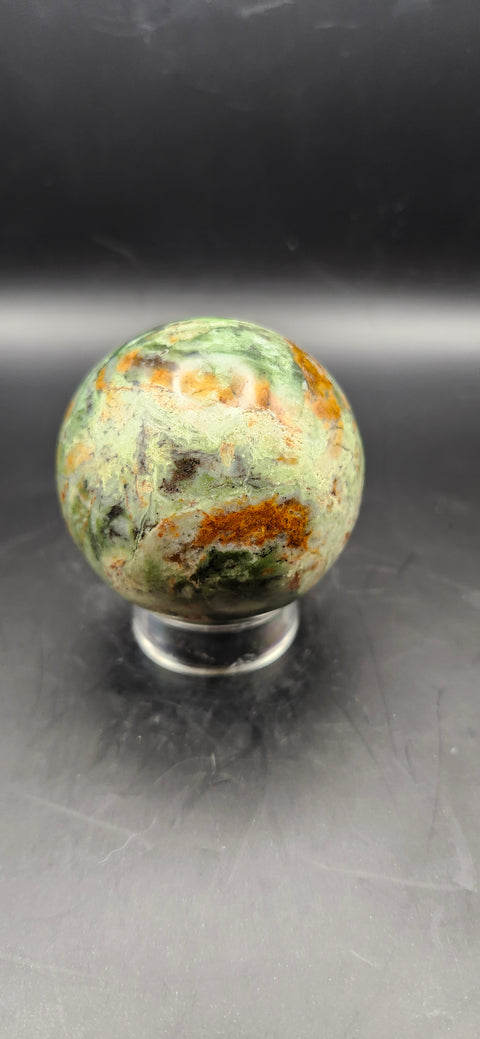 Olive opal sphere. 52mm, 2.04 inches, 6.2 ounces