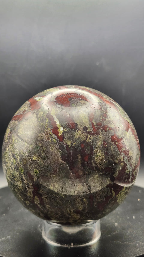 Dragon bloodstone sphere 73.2mm, 2.87 inches, 1.5 pounds