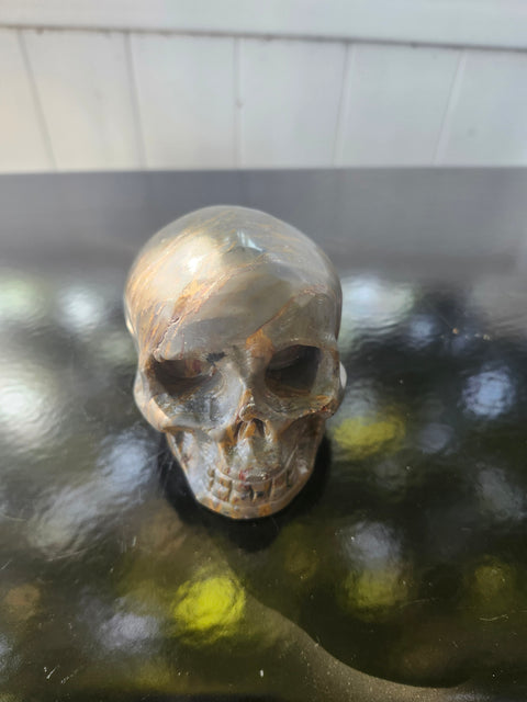 Green jasper skull, 1.4 pounds, 4 inches long, 3 inches tall, 3 inches wide