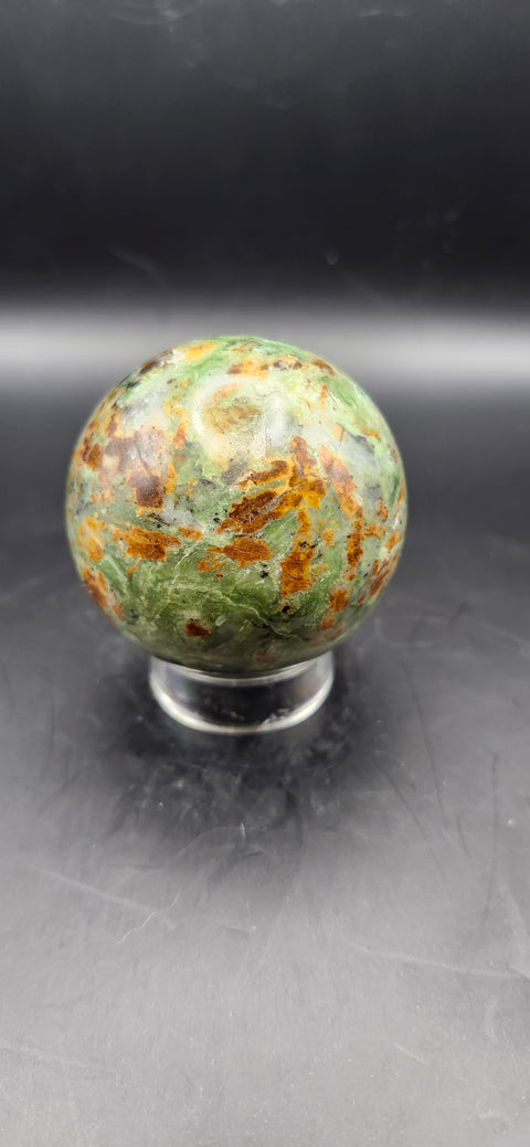 Olive opal sphere. 52mm, 2.04 inches, 6.2 ounces