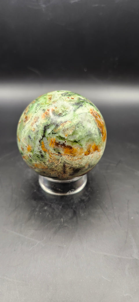 Olive opal sphere. 52mm, 2.04 inches, 6.2 ounces