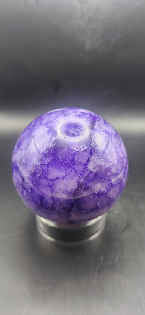 Purple crackle quartz sphere. 64.5mm, 2.53 inches, 13.2 ounces! Uv