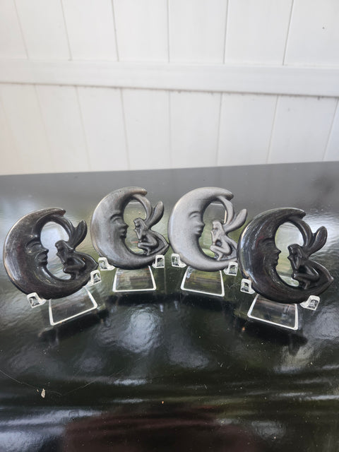 Silver obsidian moon fairy! 2.3 inches, 1.2 ounces